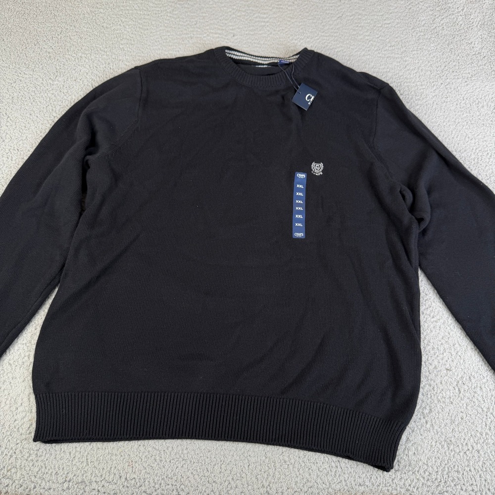 Chaps Sweater Mens XXL Black Crewneck Pullover Cotton Embroidered Crest Logo